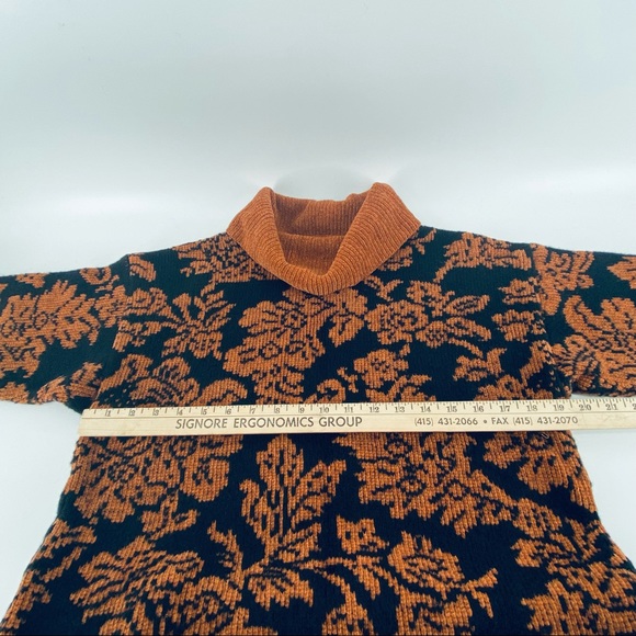 VTG Le Mode Rust Brown and Black Wool Blend Turtleneck Sweater Size Small - Picture 5 of 9
